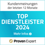 Ein blaues Schild mit der Aufschrift „Top-Dienstleister 2024“