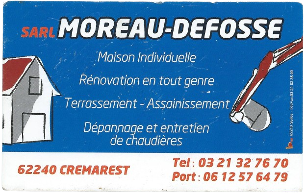 Carte de visite de l'entreprise Moreau Defosse