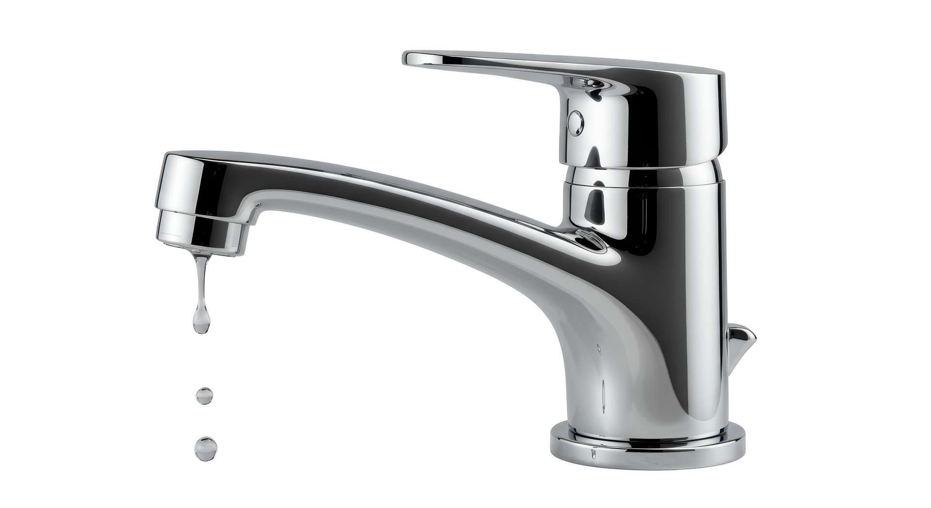 Robinet de salle de bains chromé avec eau qui goutte.