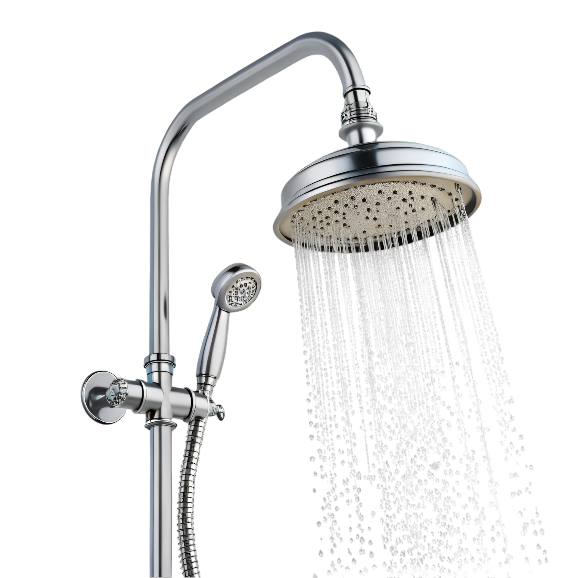 Pommeau de douche chromé à effet pluie.
