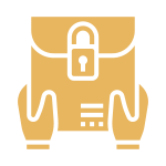 Pictogramme représentant des mains tenant une sacoche fermée