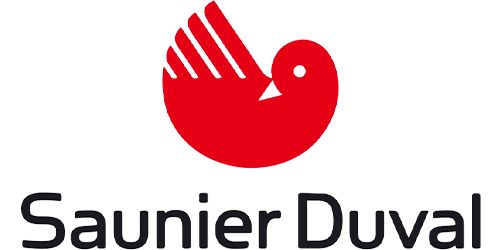 Logotipo de Saunier Duval: icono de pájaro rojo sobre texto negro.