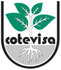 Logotipo de Cotevisa con hojas verdes y raíces blancas sobre texto negro sobre un fondo gris con forma de escudo.