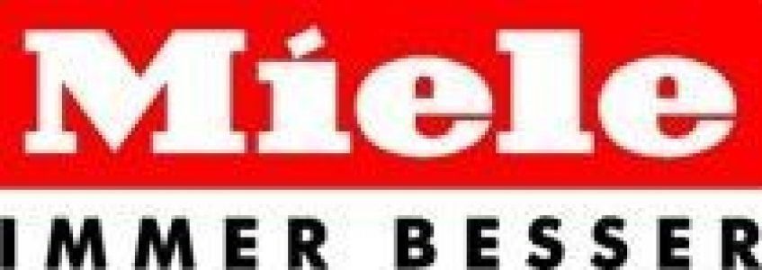 Miele-Logo in Rot und Schwarz mit dem Slogan „Immer besser“