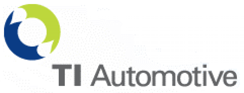 TI Automotive-Logo mit grünem und blauem Kreissymbol und grauem Text
