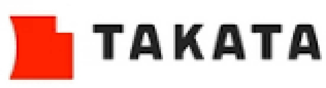 Takata-Logo mit rotem Symbol und schwarzem Text auf weißem Hintergrund