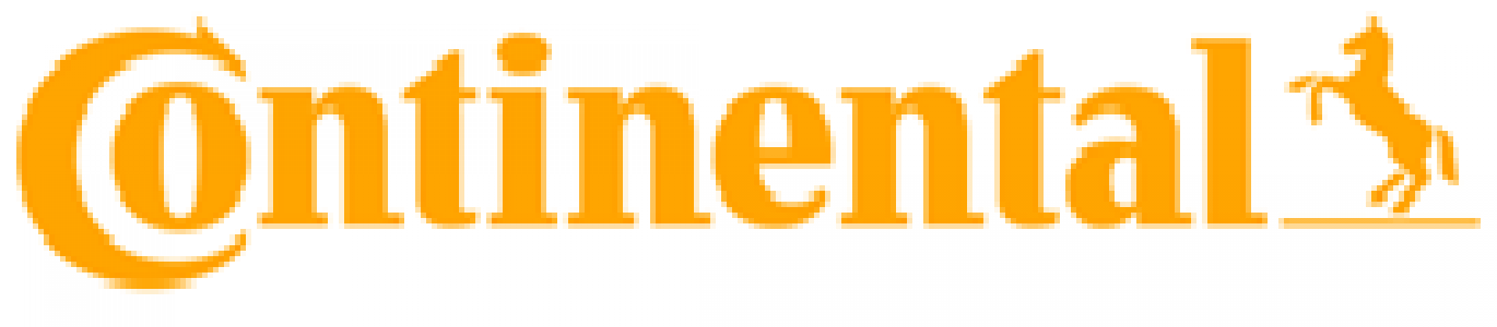 Continental-Logo in Orange mit schwarzer Schrift und einem Pferdeemblem auf weißem Hintergrund