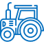 Un dibujo de línea azul de un tractor sobre un fondo blanco.