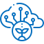 Un icono azul de una nube con una planta dentro.