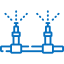 Un dibujo de línea azul de dos aspersores rociando agua.