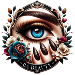 Un logo pour ba beauty montre l'œil d'une femme entouré de fleurs