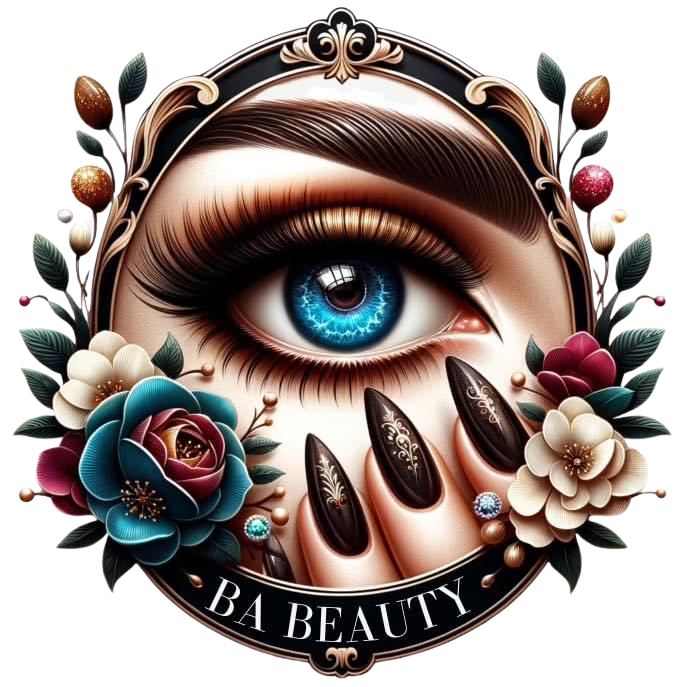 Un logo pour ba beauty montre l'œil d'une femme entouré de fleurs
