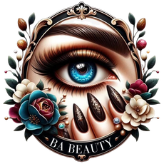 Un logo pour ba beauty montre l'œil d'une femme entouré de fleurs