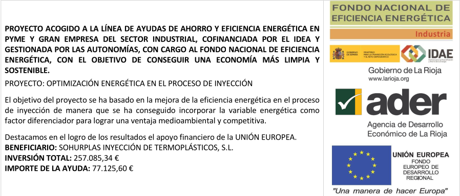 Anuncio de proyecto con logotipos de eficiencia energética, incluida financiación de la Unión Europea.