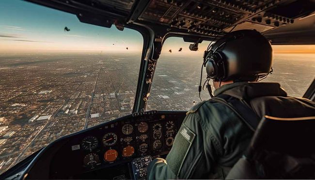 Ein Pilot sitzt im Cockpit eines Flugzeugs und trägt Kopfhörer .