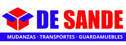 Logotipo con un diseño de caja roja y azul y las palabras "TRANSPORTES De Sande".