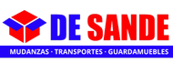 Logotipo con un diseño de caja roja y azul y las palabras "TRANSPORTES De Sande".
