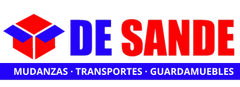 Logotipo con un diseño de caja roja y azul y las palabras "TRANSPORTES De Sande".