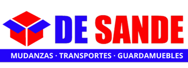 Logotipo con un diseño de caja roja y azul y las palabras "TRANSPORTES De Sande".