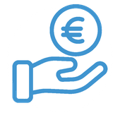 Eine Hand hält eine Münze mit einem Eurozeichen darauf.