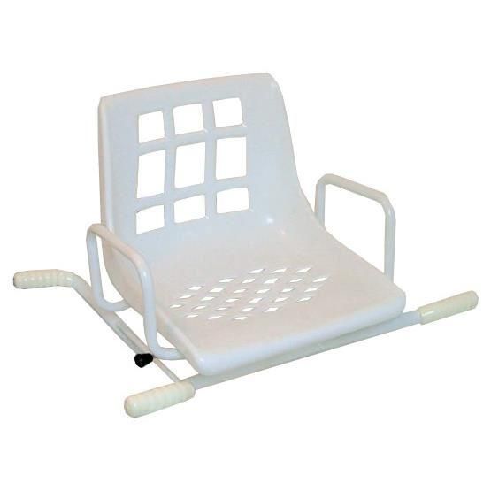 Banc de transfert de baignoire blanc avec poignées latérales et pieds à ventouses.