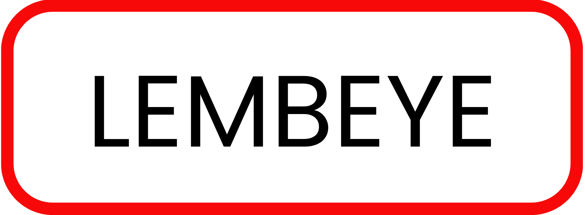 Texte LEMBEYE en noir à l'intérieur d'un rectangle blanc arrondi à bordure rouge.