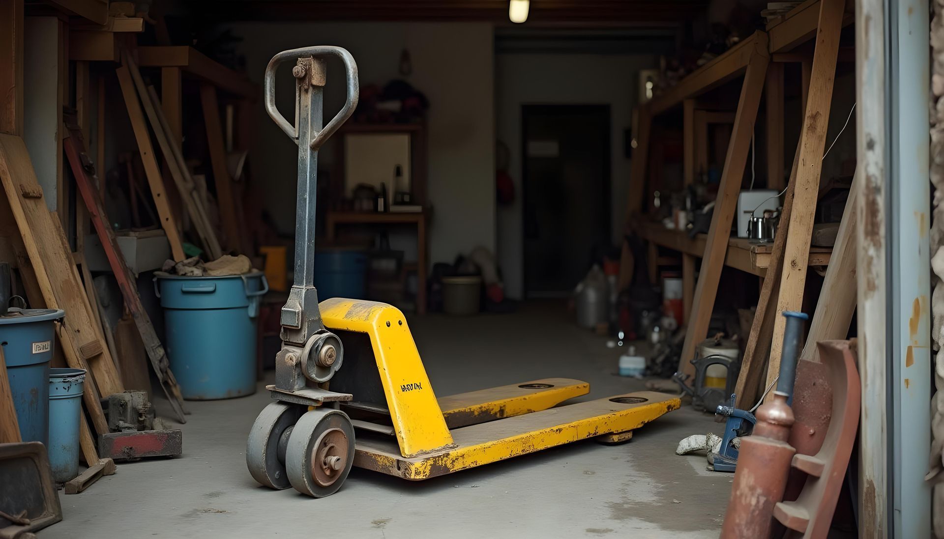 Un transpalette dans un garage