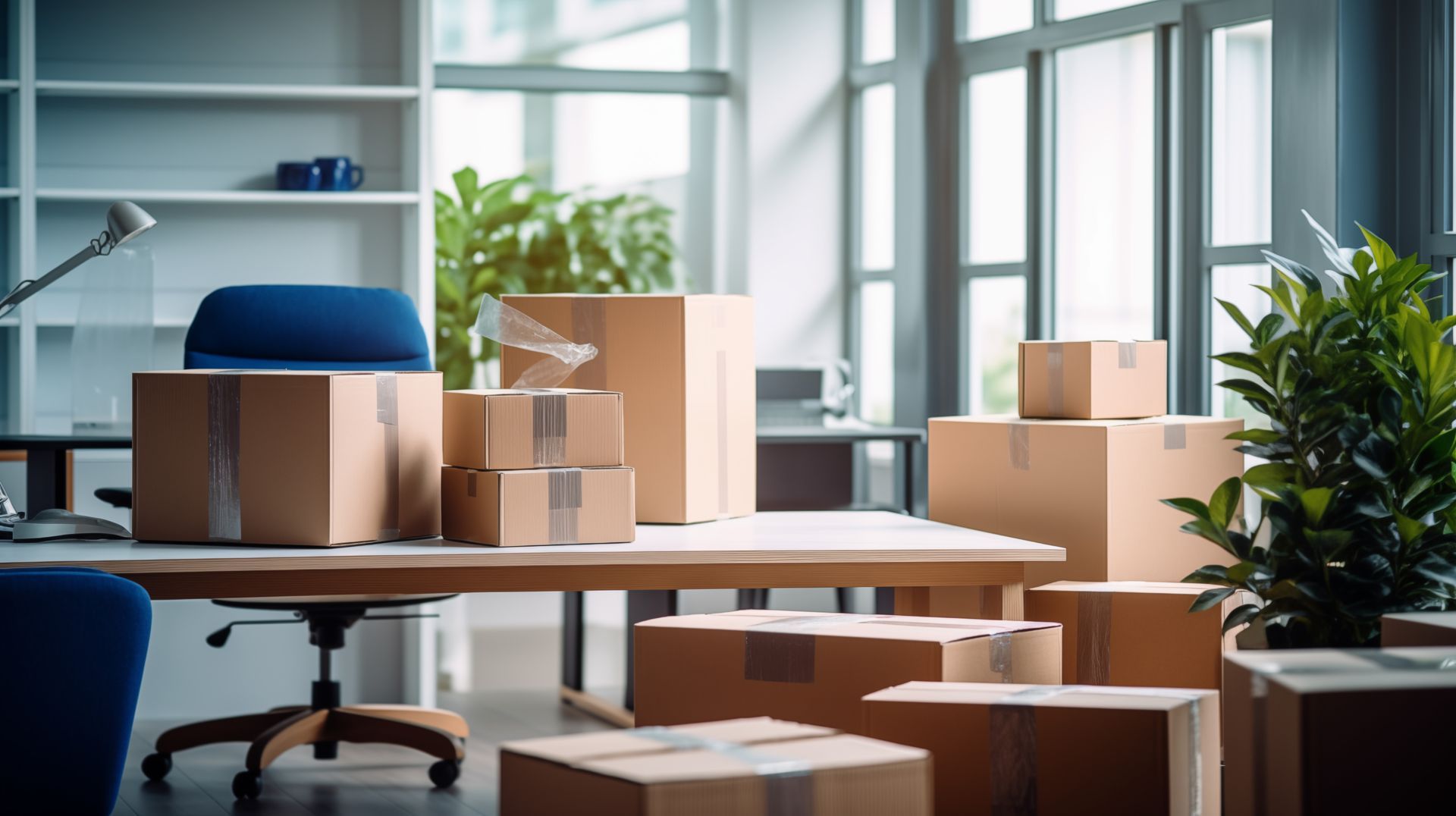 Un bureau rempli de cartons