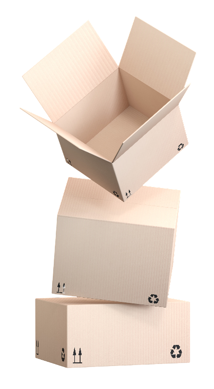 Trois cartons superposés