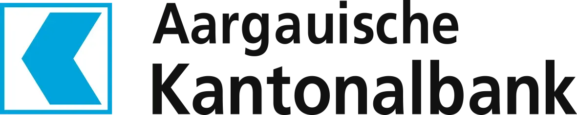 Logo der Aargauischen Kantonalbank mit blauem geometrischem Symbol und schwarzem Text auf weißem Hintergrund