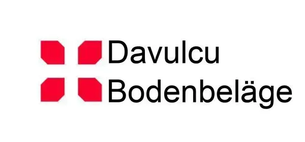 Davulcu Bodenbeläge Logo mit rotem geometrischem Symbol und schwarzem Text