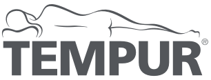 Logotipo de TEMPUR con silueta de figura reclinada sobre texto gris en negrita