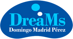 Logotipo ovalado azul con la inscripción “DreaMs Domingo Madrid Pérez” en texto blanco y azul claro.