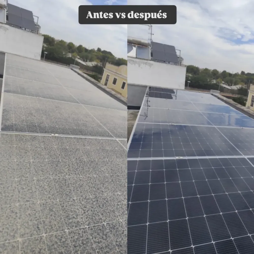 Antes y después de techo: superficie gris reemplazada por paneles solares negros.
