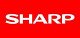 Logo Sharp texte blanc sur fond rouge