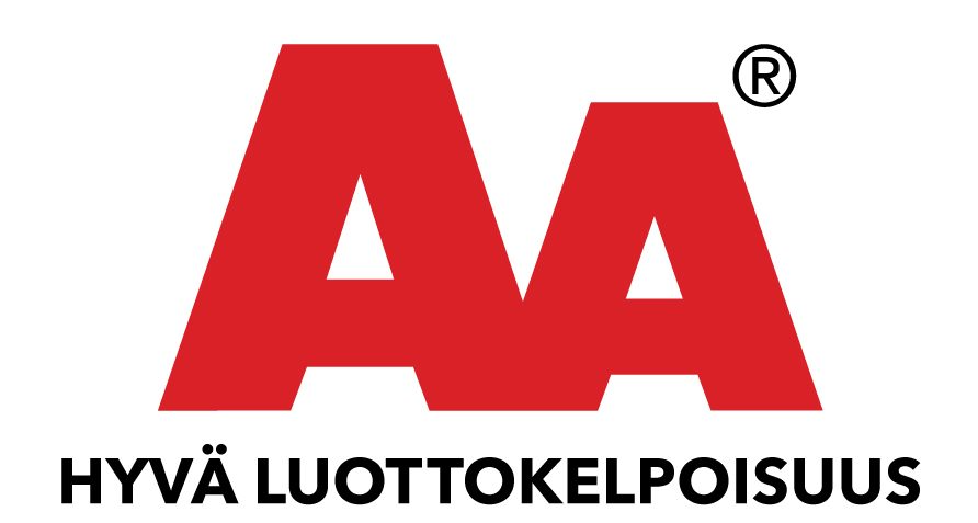 AA logo in red with Finnish text “HYVÄ LUOTTOKELPOISUUS” below.