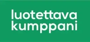 Green logo with white text reading “luotettava kumppani”