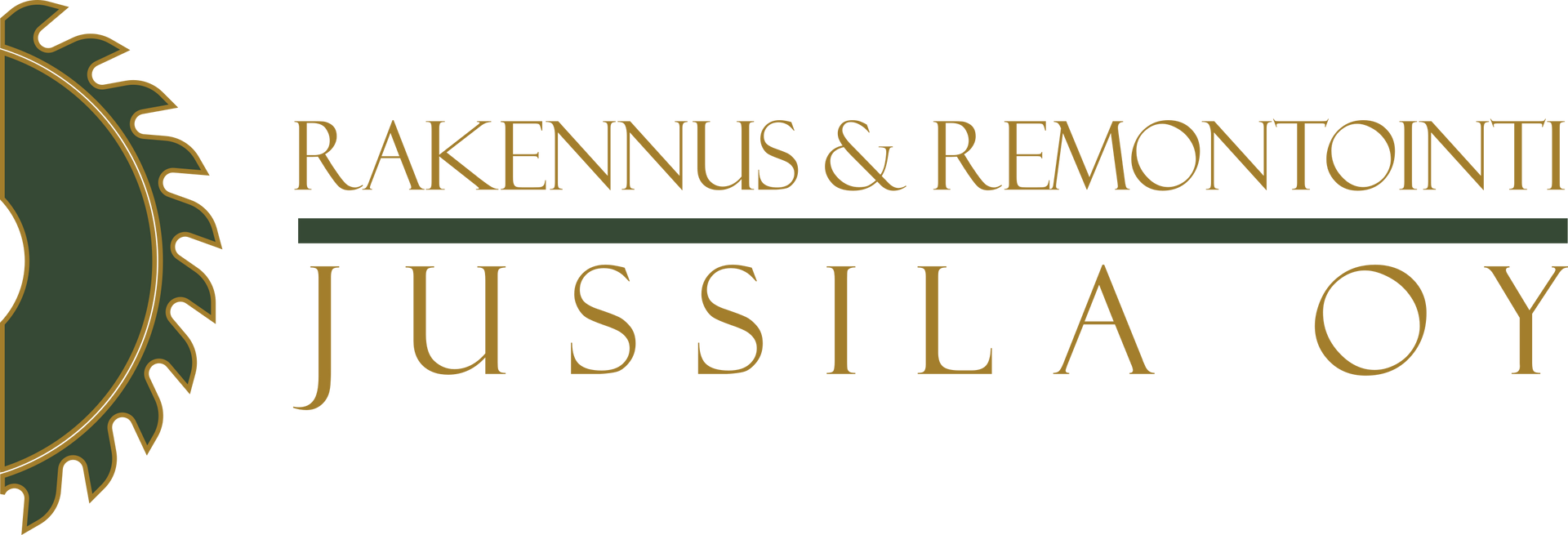 Rakennus ja remontointi Jussila Oy logo with gold text and a gear graphic