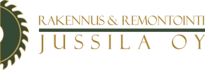 Rakennus ja remontointi Jussila Oy logo with gold text and a gear graphic