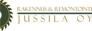 Rakennus ja remontointi Jussila Oy logo with gold text and a gear graphic
