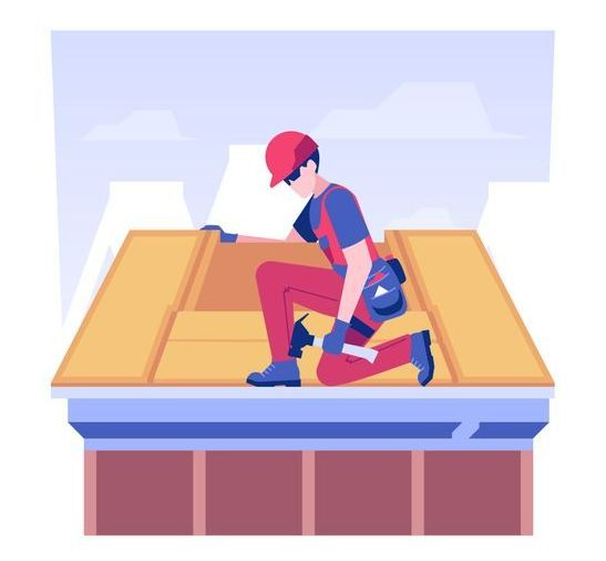 Artisan à genoux sur un toit signifiant que l'entreprise procède à la réparation de toiture