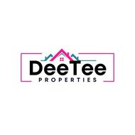 Logo for DeeTee Properties with black text, a pink house roof icon, and a pink border frame on a white background.
