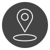 Icône d'épingle blanche sur la carte, à l'intérieur d'un cercle gris.