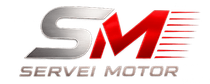 Logotipo de Servei Motor en rojo y plateado sobre fondo negro.
