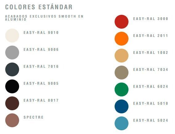 Una fila de círculos con las palabras colores estándar en la parte superior.