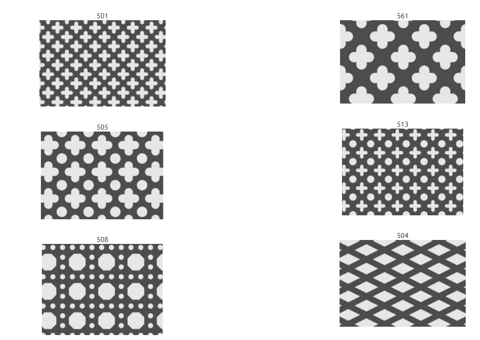 Un conjunto de seis patrones diferentes sobre un fondo blanco.
