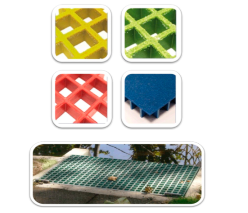 Un collage de imágenes de rejillas de plástico de diferentes colores.