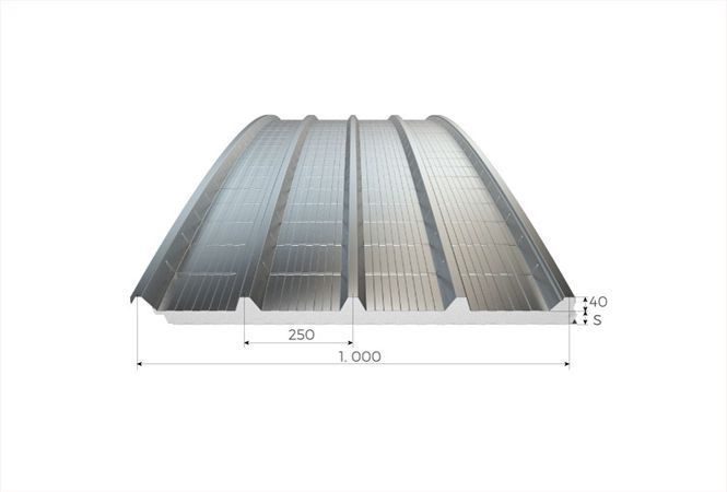 Una imagen de un techo de metal con medidas sobre un fondo blanco.