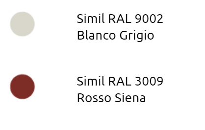 Un círculo blanco y rojo con las palabras simil ral 9002 blanco grigio y simil ral 3009 rosso siena
