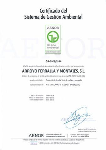 A certificate that says certificado del sistema de gestion ambiental